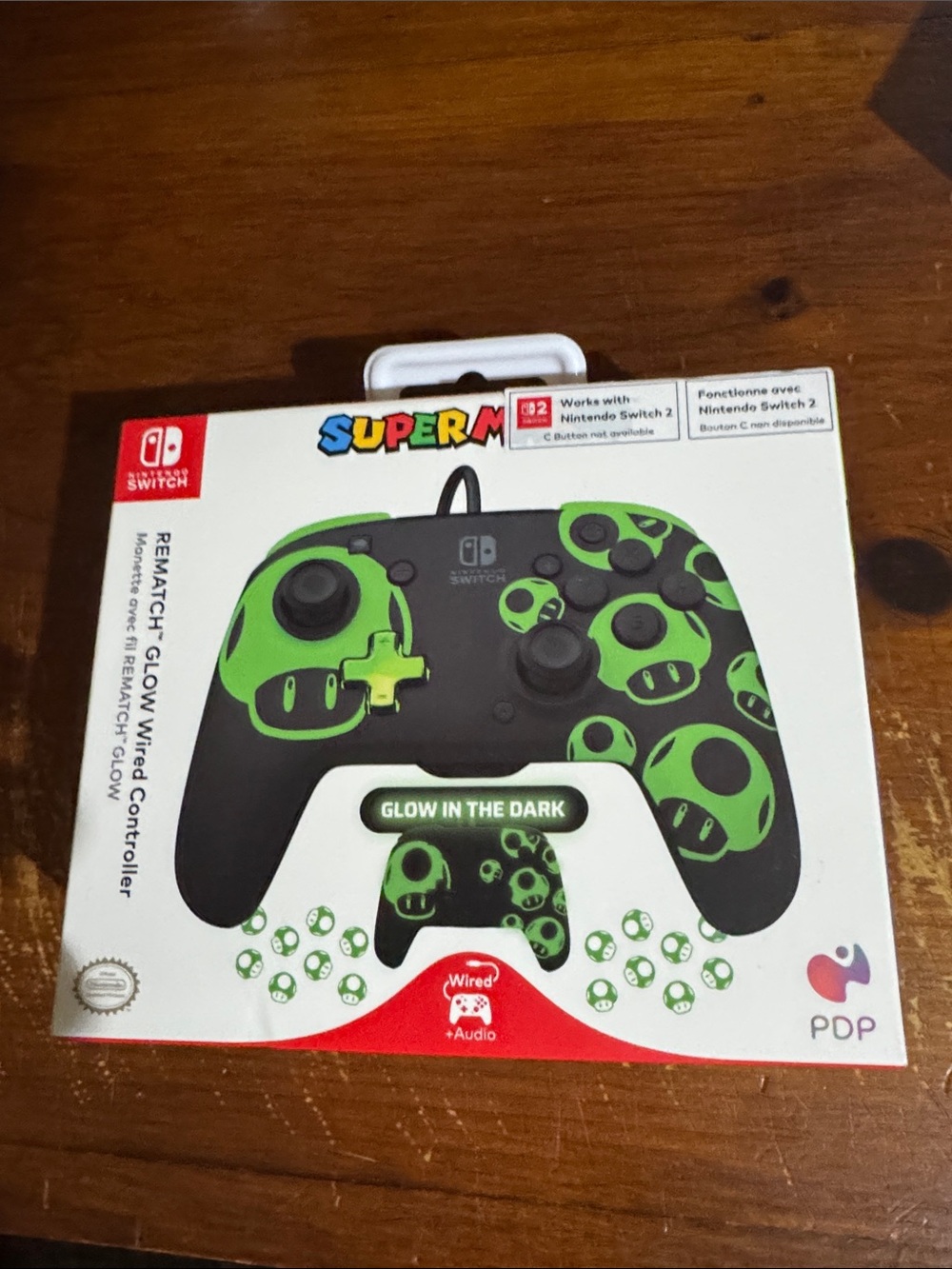 Super Mario Rematch Glow Wired Controller for Nintendo Switch - Black & Green